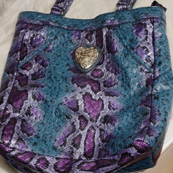 SALE! Beautiful Kathy Van Zeeland Purple 💜 Blue Faux Snakeskin Print Vint Tote - Picture 15 of 15